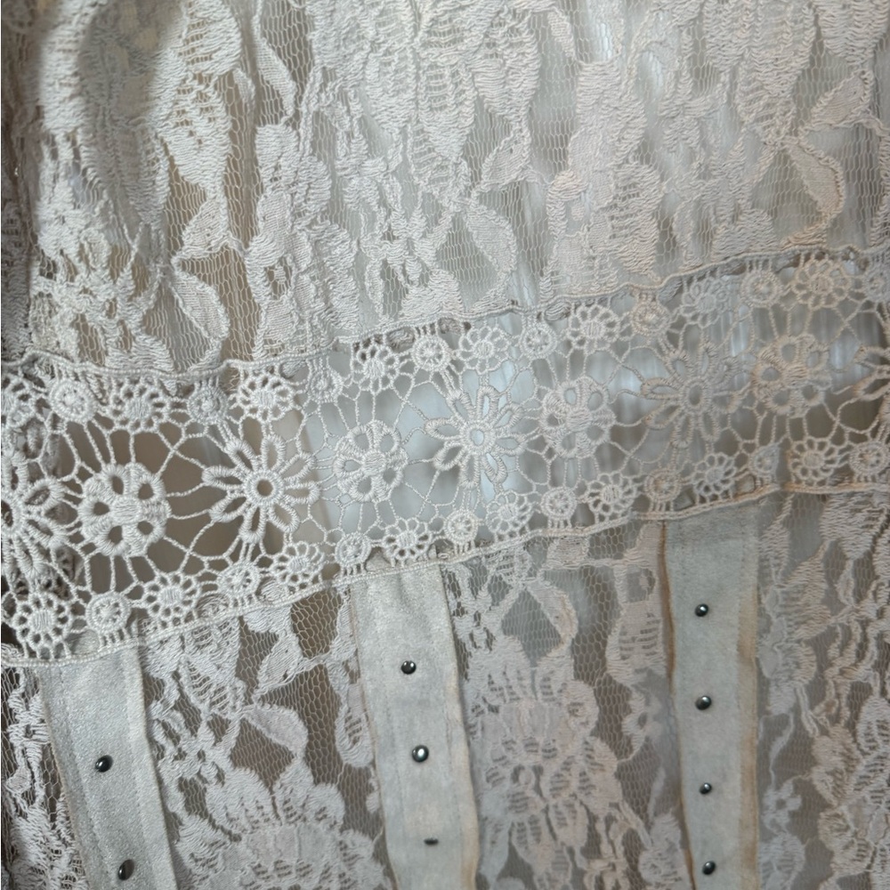 Vocal Cream Lace Cardigan Studded with Suede Accents Military Inspired Size - Picture 10 of 10